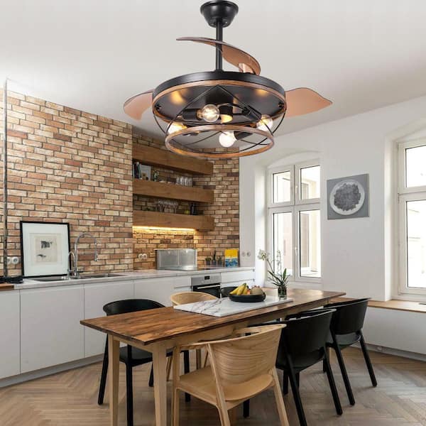 Glend 42 in. Indoor Standard Black Downrod Industrial Ceiling Fan with Lights, 6-Speed Reversible Ceiling Fan w/Remote