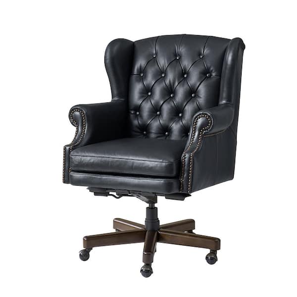 JAYDEN CREATION Cozine Black Genuine Leather Swivel and