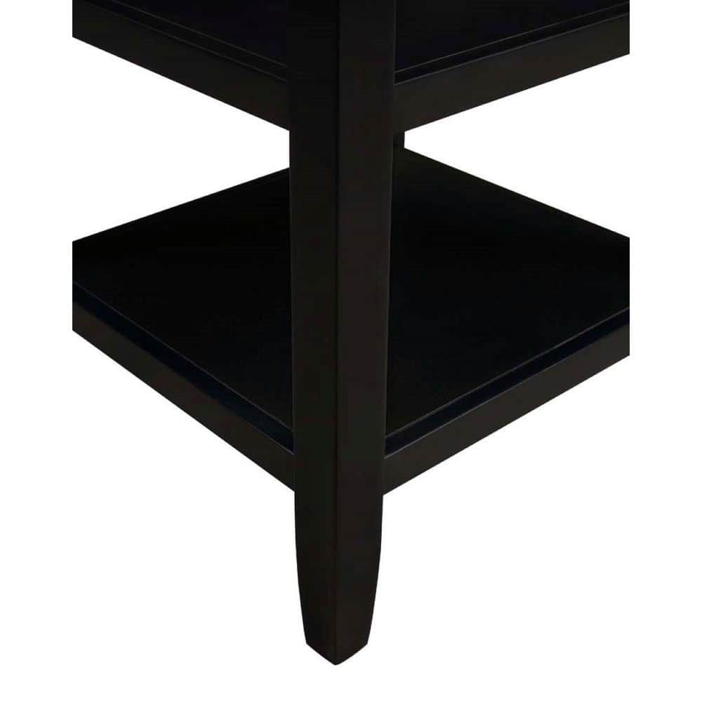 Tribeca Solid Wood Black Square End Table with Shelves