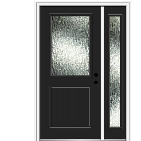 MMI Door 48 in. x 80 in. Left-Hand Inswing Rain Glass Black Fiberglass Prehung Front Door on 4-9/16 in. Frame