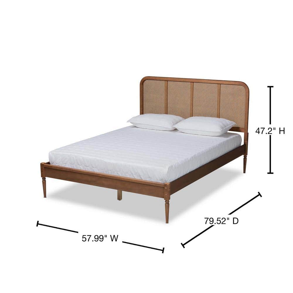 Elston Full Size Walnut Wood and Rattan Platform Bed
