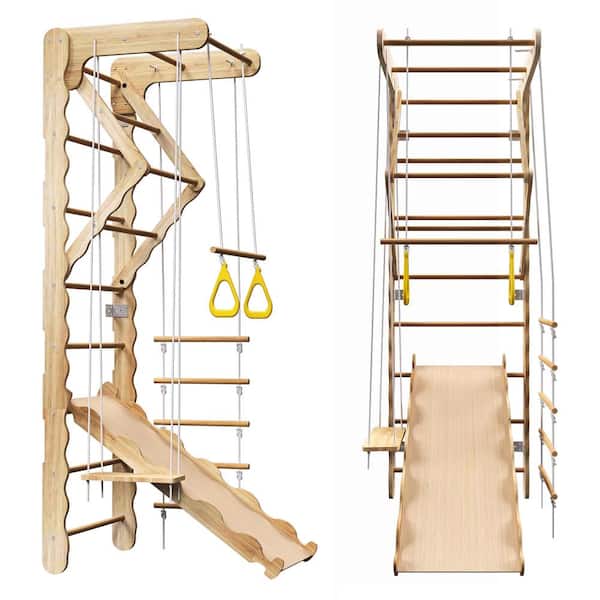 YOFE Indoor Toddler Kids Pikler Triangle Set Foldable Ladder Climbing Jungle Gym Climber with Slide, Swing and Monkey Bars