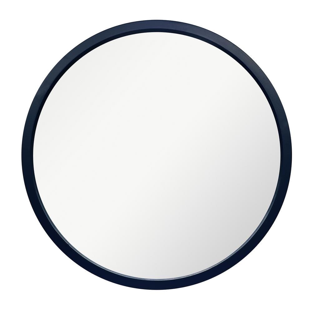 MIRRORIZE 30 in. W x 30 in. H Round Navy Blue Wooden Mirror IMP8854 ...