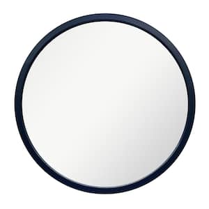 30 in. W x 30 in. H Round Navy Blue Wooden Mirror