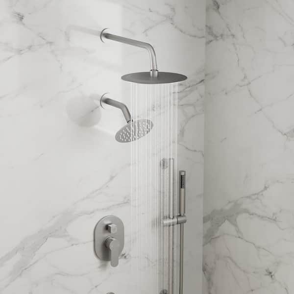 3 in 1 Showers with Valve 3-Spray Dual Wall Mount 10 in. Fixed and Handheld Shower Head 2.5 GPM in Brushed Nickel