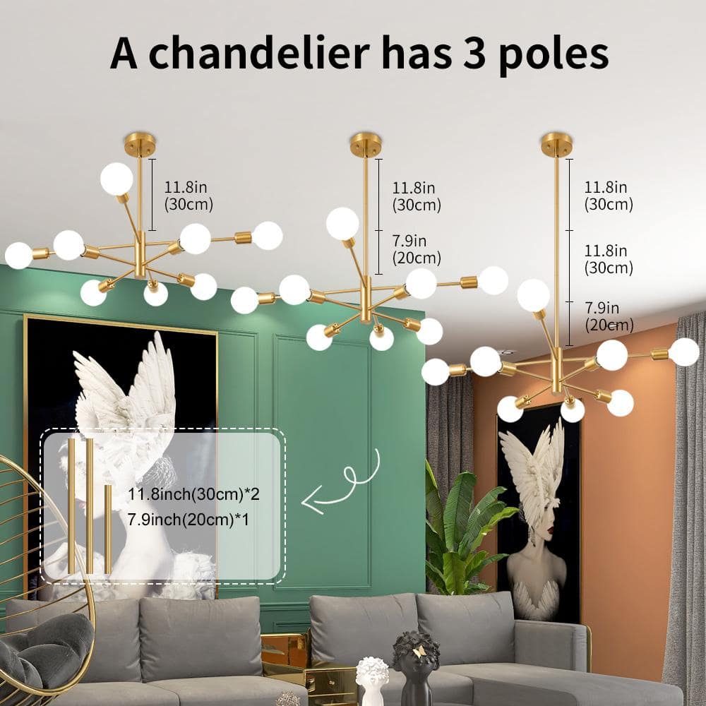 Gold Metal 8-Light Sputnik Chandelier with Geometric Design