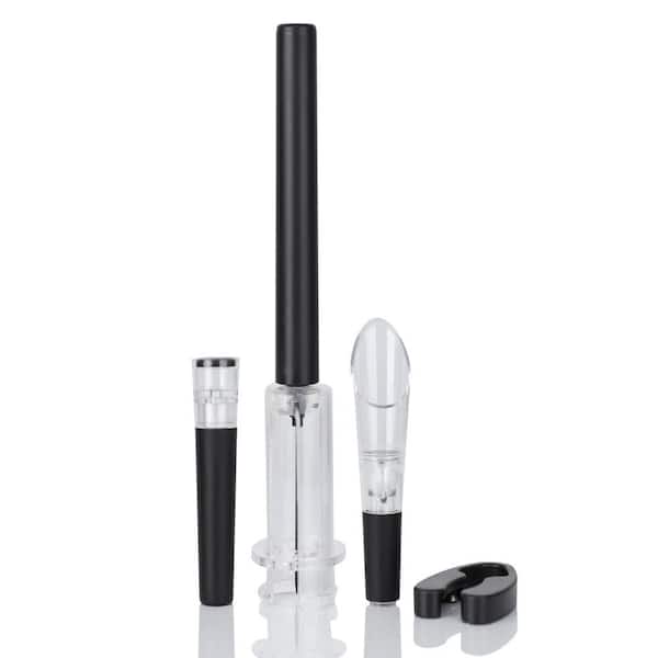 Stainless Steel Kitchen Wine Opener Set of 4 with Air Pump, Foil Cutter, Vacuum Stopper and Aerator Pourer