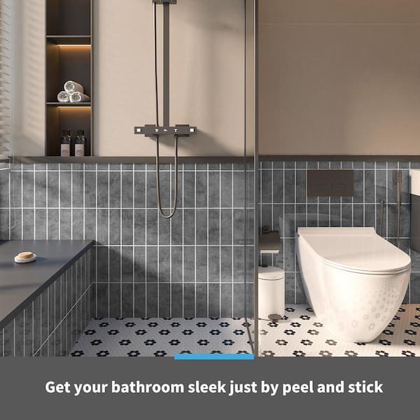 Ash Gray 9in. x 11.4in. SPC&PVC Peel and Stick Backsplash, Heat and Water Resistant Glazed-Ceramic Finish Tiles(10-Pack)