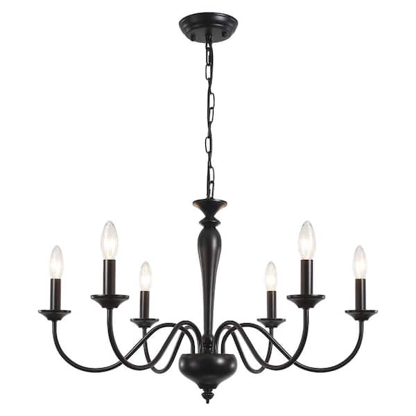 ADSENSTY 6-Light Black Modern Candlestick Rustic Chandelier for Kitchen Island Lighting Fixtures HangingHanging