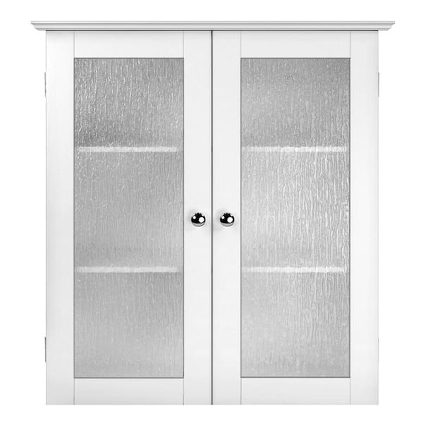 Elegant Home Fashions Connor 22 In W Wall Cabinet With 2 Glass Doors White Elg 581 The Depot - White Bathroom Wall Cabinet With Glass Doors