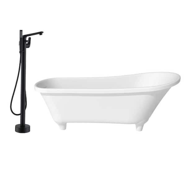 CASAINC 67.72 in. x 28.35 in. Soaking Flatbottom Non-Whirlpool Bathtub with Center Drain and Shower Faucet in Matte White