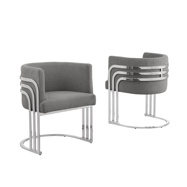 Cora Dark Grey Teddy Fabric Side Chair Set of 2 With Chrome Base