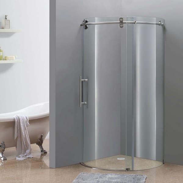 Aston Orbitus 36 in. x 36 in. x 75 in. Completely Frameless Round Shower Enclosure in Stainless Steel with Left Opening