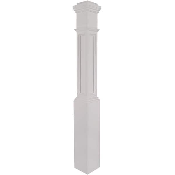 EVERMARK Stair Parts 4093 55 in. x 6-1/4 in. Primed White Flat Panel Box Newel Post for Stair Remodel