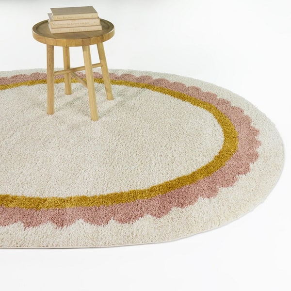 Marigold Cream/Orange 6 ft. 7 in. x 9 ft. Oval Scallop Border Area Rug
