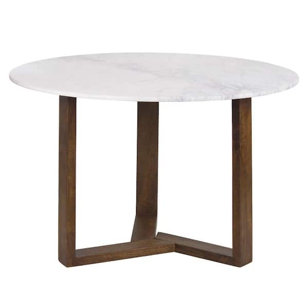 Fina White and Natural Brown Genuine Marble Top 48 in. Sled Base Round Dining Table Seating for 4