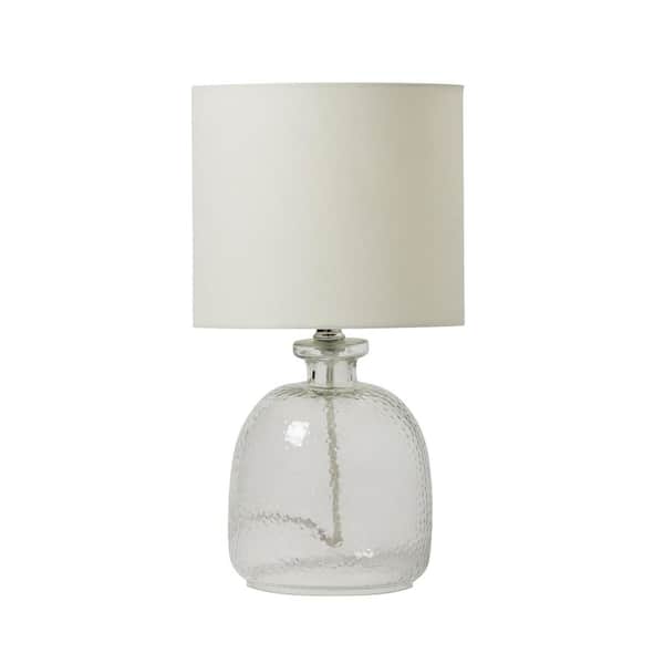 Table Lamp 16.93 in. Clear Glass Finish Contemporary Standard Bulb Jar Table Lamp for home with Off-White Fabric Shade
