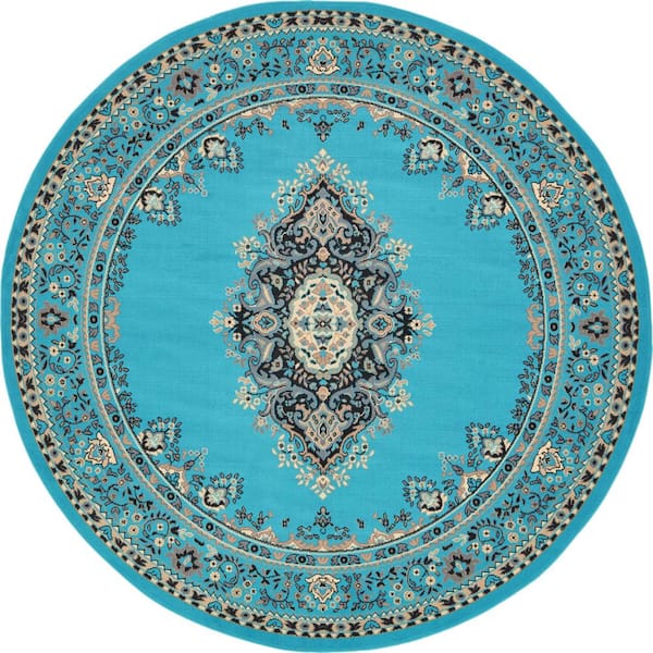 Unique Loom Reza Washington Turquoise 8' 0 x 8' 0 Round Rug