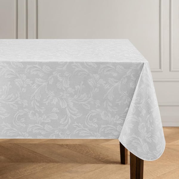 Threadmade Home Camile Floral Scroll Damask Pattern Vinyl Indoor/Outdoor Tablecloth, Gray/White - 52"W x 52"L Square