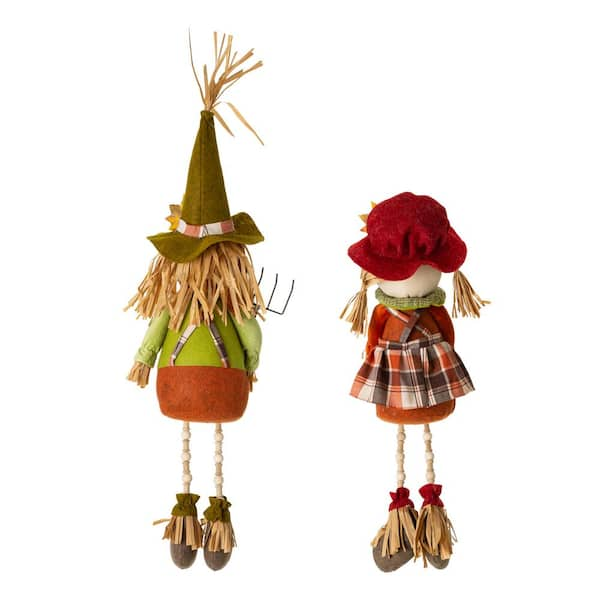 Glitzhome 25 in. H Fall Fabric Scarecrow Shelf Sitter (Set of 2