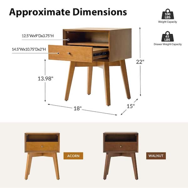 JAYDEN CREATION Tobia Acorn 1-Drawer 18 in. W Nightstand with