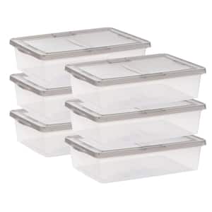 7 Gal. Snap Top Plastic Storage Box in Clear wih Gray Lid 6 Pack