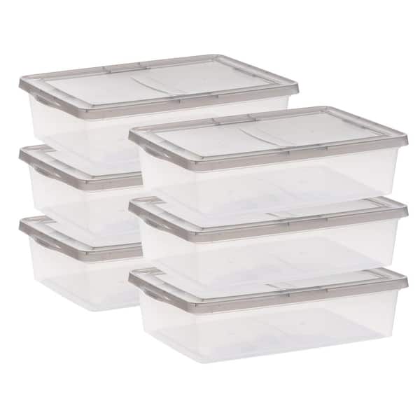 28 Qt. Snap Top Plastic Storage Box, Clear with Gray Lid (6-Pack)