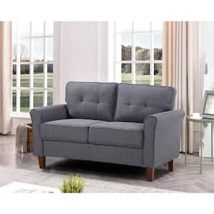 Villeda 56 in. Square Arm Polyester Rectangle Loveseat Sofa in Dark Grey