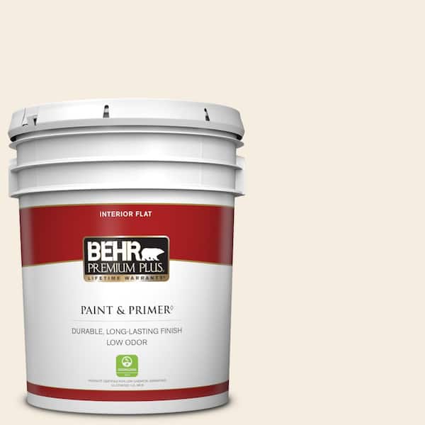 BEHR PREMIUM PLUS 5 gal. #OR-W10 White Flour Flat Low Odor Interior Paint & Primer