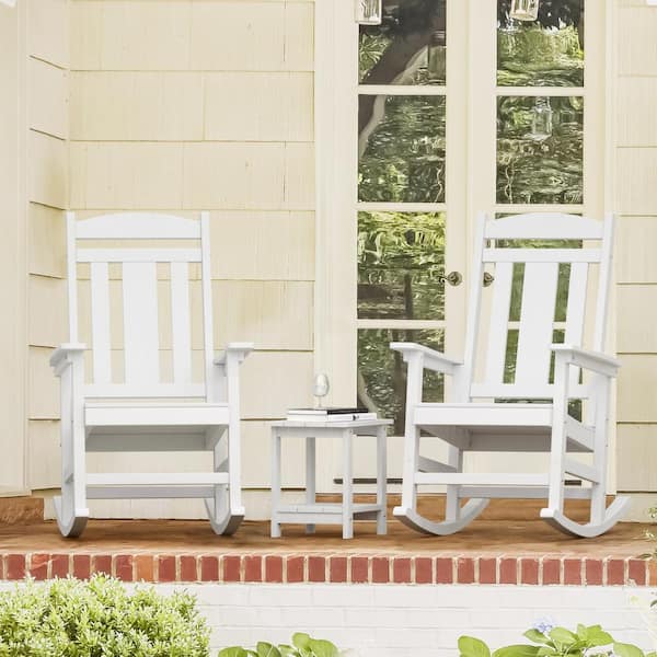 LUE BONA Hampton White Recycled Plastic All Weather Resistant Outdoor Rocking Chair Porch Rocker Patio Rocking Chair Set of 2