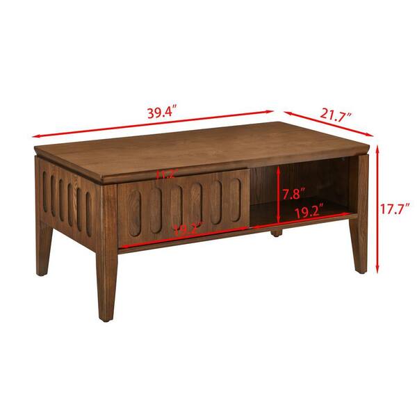 Walnut Mid Century Modern Fluted Coffee Table with Storage Sliding