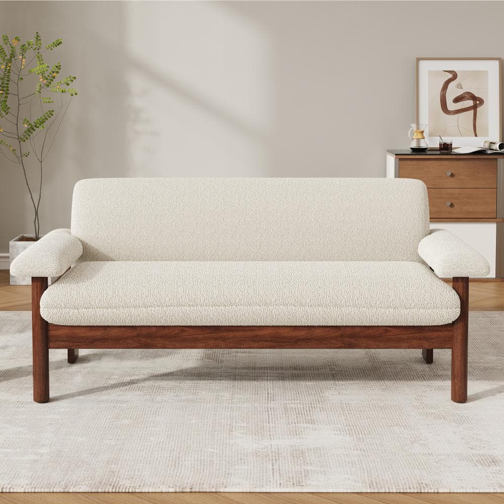 Beige 72.8 in. W Berber Fleece Upholstered Loveseat Sofa with Armrest Pillows price history on PriceWatchPro