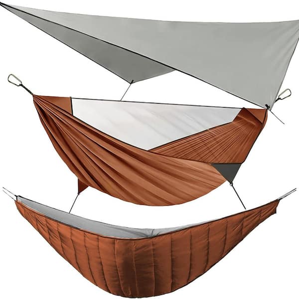 9.5 ft. Hammock with Mosquito Net & Hammock Underquilt and Rain Fly Tarp, Portable for Outdoor Hiking, Backyard-Orange