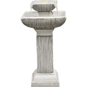 26 in. 2-Tier Pedestal Indoor or Outdoor Garden Fountain with LED Lights for Patio, Deck, Porch