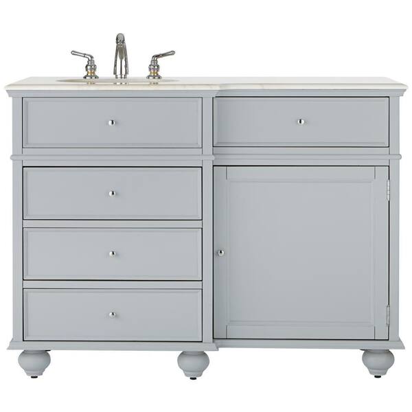 Home Decorators Collection Hampton Harbor 48 in. Vanity in Dove Grey with Natural Marble Vanity Top in White with White Sink
