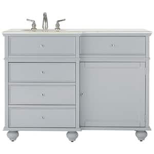 Hampton Harbor 48 in. W x 22 in. D x 35 in. H Single Sink Freestanding Bath Vanity in Gray with White Marble Top