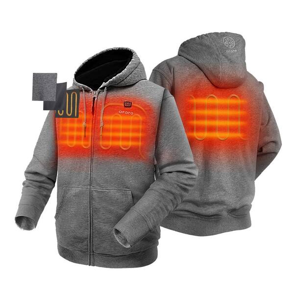 Ororo Men S 3x Large Gray 7 4 Volt Lithium Ion Full Zip Heated Hoodie Jacket With 1 5 2ah Battery And Charger 2303 02a 0308 The Home Depot