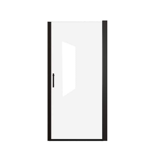 Caleron 36 in. W x 72 in. H Aluminum Half-Framed Pivot Shower Door in Matte Black with Clear Tempered Glass