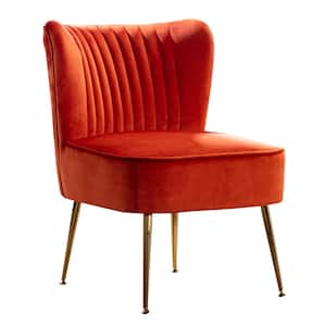 Trinity 22 in. Orange Velvet Channel Tufted Accent Side Chair