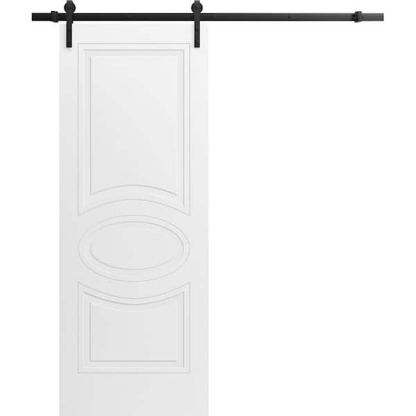 28 in. x 80 in. 1 Panel Painted White Solid MDF Sliding Barn Door with Hardware Kit