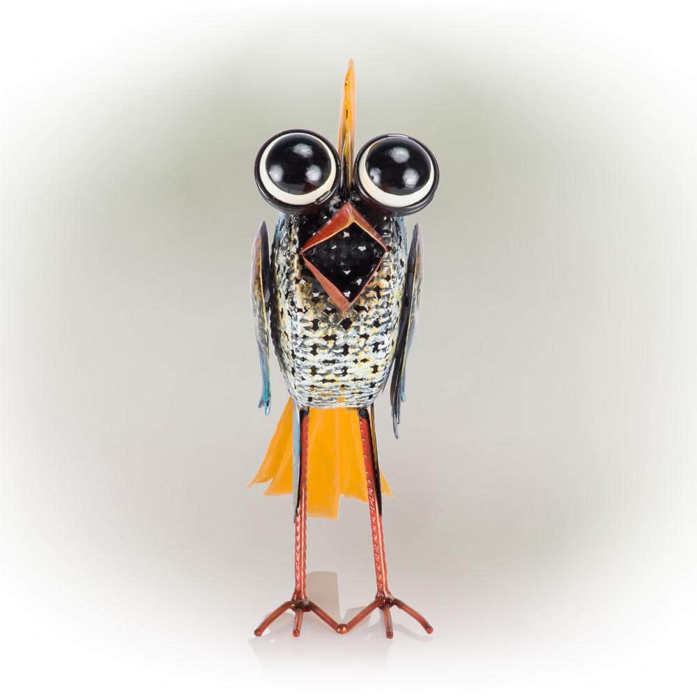 Quirky Multi-Colored Metal Wide-Eyed Bird Lawn Ornament