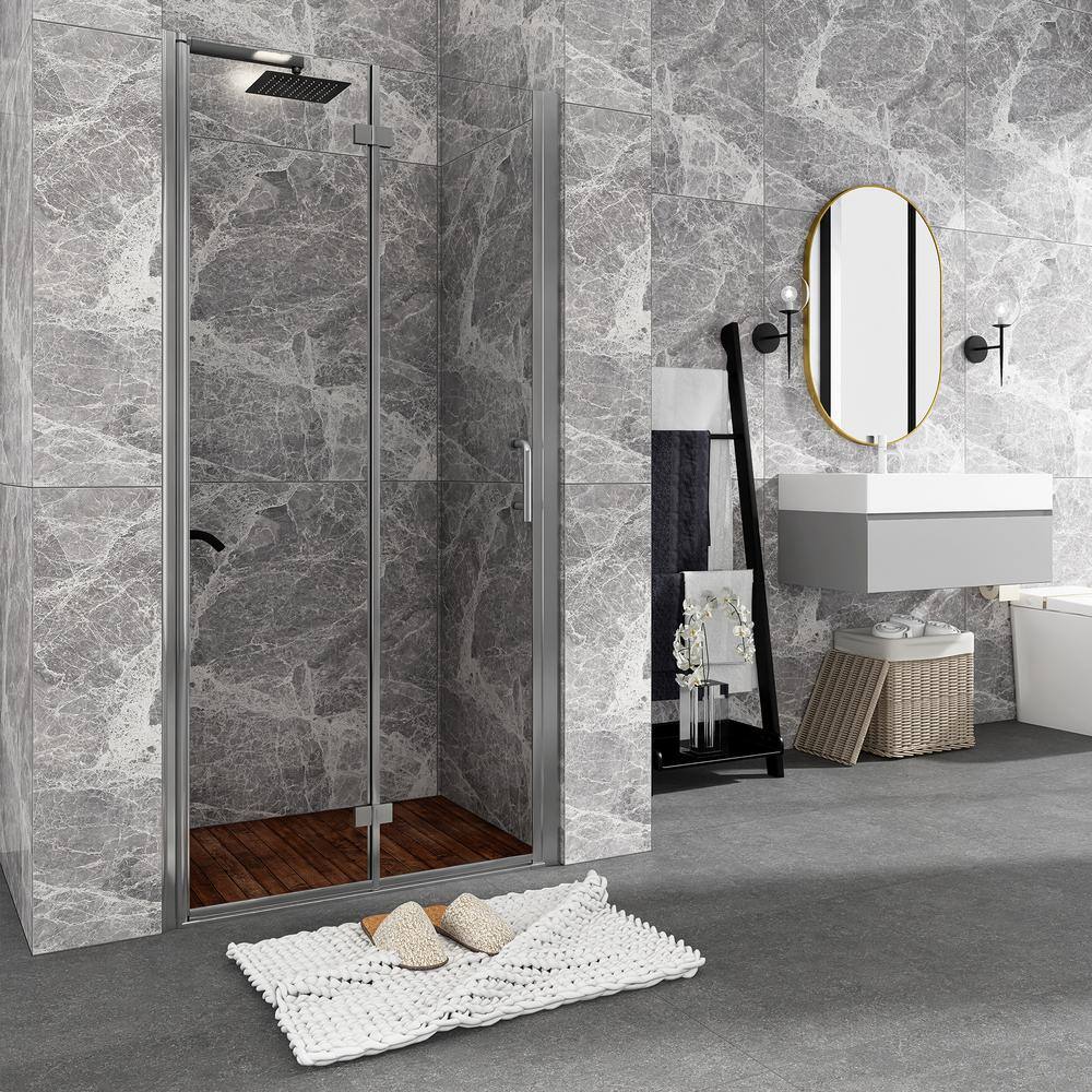 30" x 72" Chrome Semi-Frameless Bi-Fold Shower Door with Clear Glass