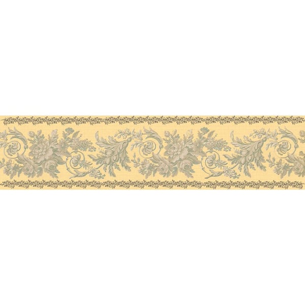 Dundee Deco Falkirk Dandy Green, Beige, Merigold Flowers on Vine Floral Peel and Stick Wallpaper Border