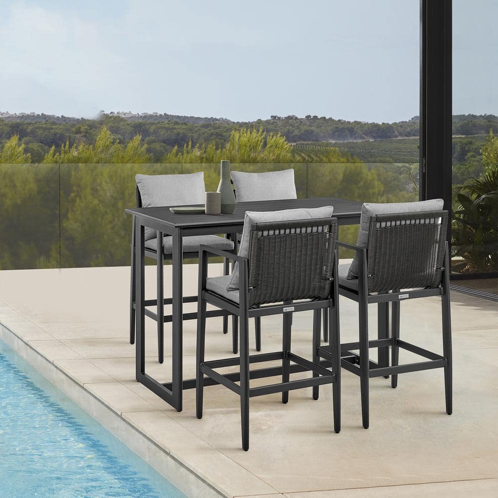 Grand Black Aluminum and Wicker 5-Piece Outdoor Bar Set