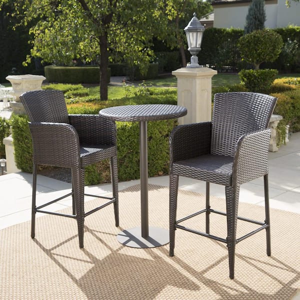 Noble House Brooklyn Multi-Brown 3-Piece Faux Rattan Round 40 in. Outdoor Patio Bistro Set