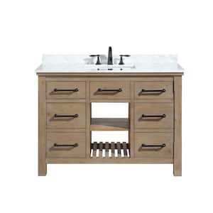 Lauren 48 in. Single Bath Vanity in Weathered Fir with Marble Vanity Top in Carrara White with White Basin