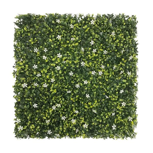 BANSA ROSE 20 in. H x 20 in. W Plastic Artificial Ivy White Jasmine Hedge Privacy Garden Fence for Backyard Garden Indoor, 1-Pieces