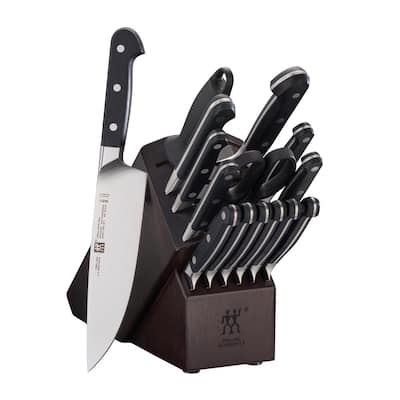 YOLEYA 15 Piece Kitchen Steel Knife Set with Block and Non Stick Coating,  Black Black feather-15 - The Home Depot