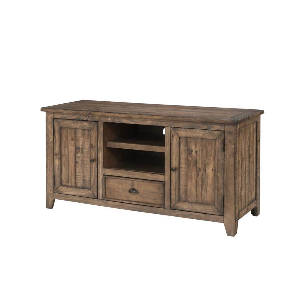 Coastal Charm White Solid Pine 60" TV Stand with Cabinets