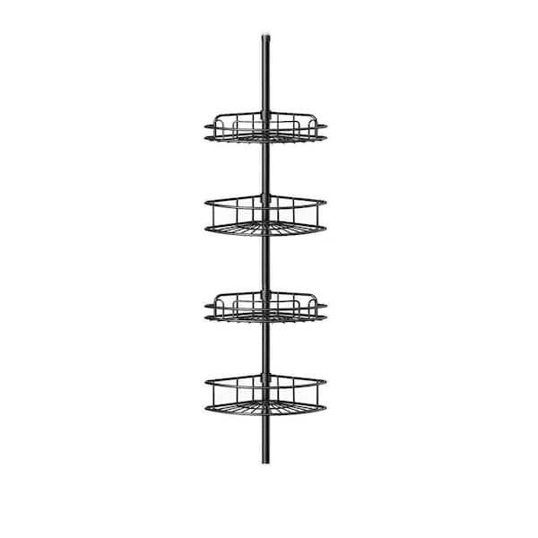 7.87 in L 120.87 in H Stainless Steel Tension Mounted Shower Shelf in Black Rust-Resistant Adjustable 4-Tier Shelves